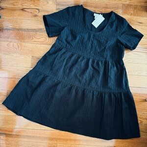 NWT A New Day Black Black Seersucker Tiered Swing/Babydoll Dress, Size S